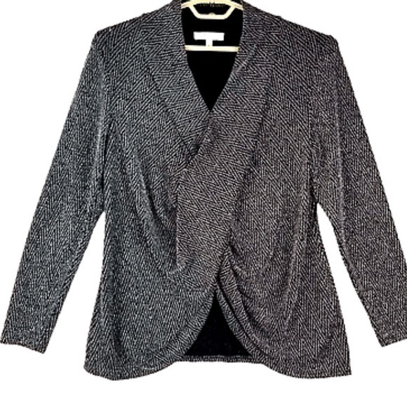 Chaus Tops - CHAUS black and silver metallic cross front top